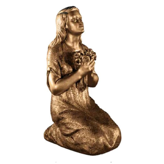 Carrara Marble Bronzed Woman with Flowers Made in Italy Sculpture