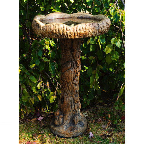 Woodland Birdbath Cast Stone Ornithologist Watching Cement Art