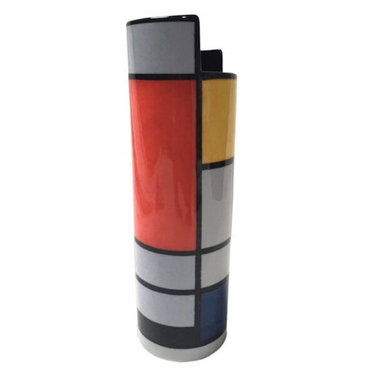 Mondrian Ceramic Flower Vase Art Red Yellow Blue Black Sculptural Art