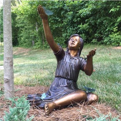 Young Butterfly Girl Woman Bronze Statue Butterflies in Hand Sculpture