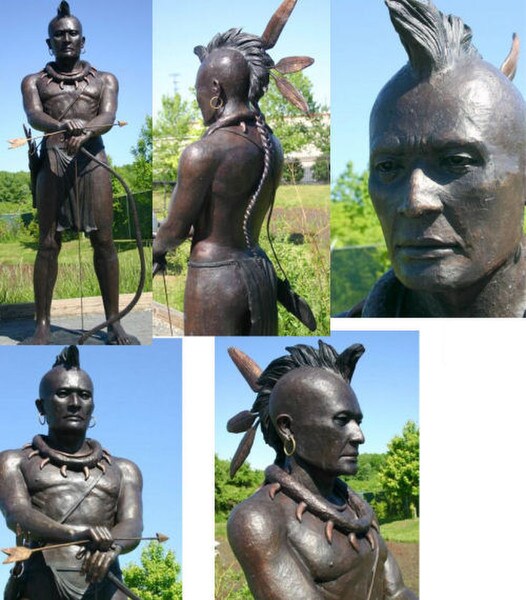 Life Size Bronze Indian Statue - Chief Mohak Bow and Arrow in hand