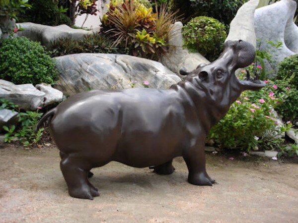 Hippo Life- Size Bronze Piped Water Feature Statue in Stock Sculpture