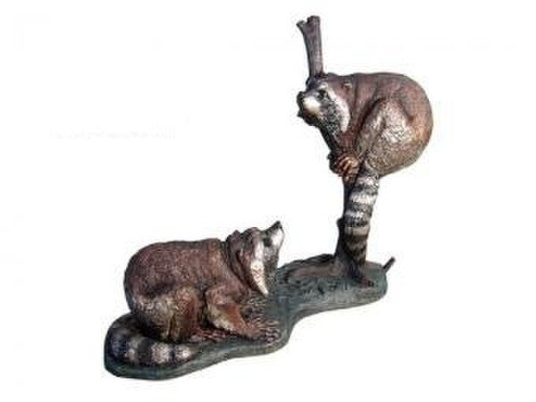 Two Raccoons On A Log Bronze Sculpture
