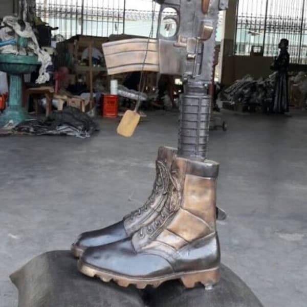 Ware Memorial sculpture Sandbags monumental Soldier Honoring