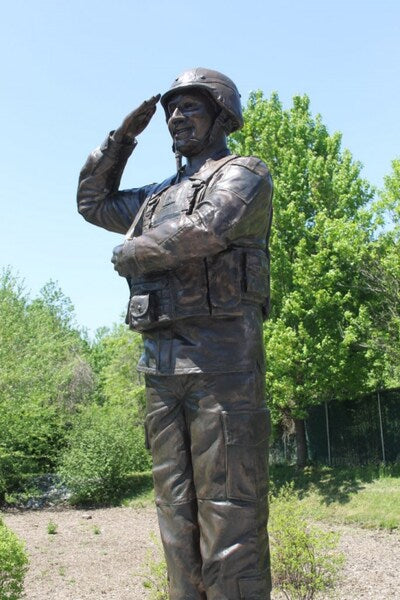 Saluting Soldier War Memorial Statue Life-Size Military Gun Rifle