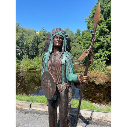 Indian With Spear Life Size Bronze Sculpture Spear Native American Art