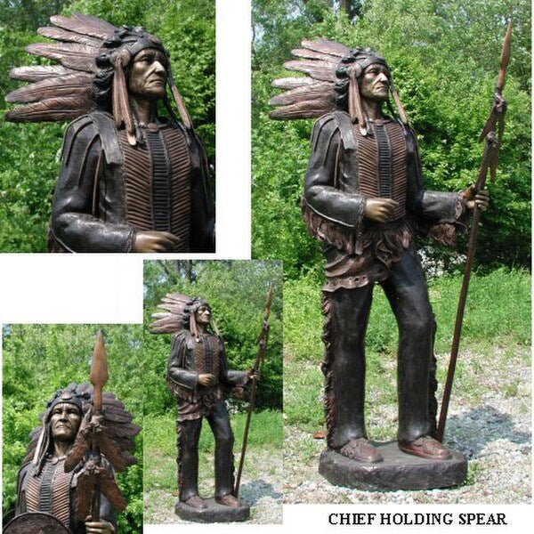 Chief With Spear Sculpture Bronze Native American Indian Life Sized