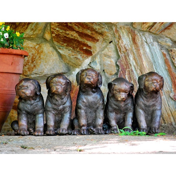 Line Of Puppies Bronze Sculpture