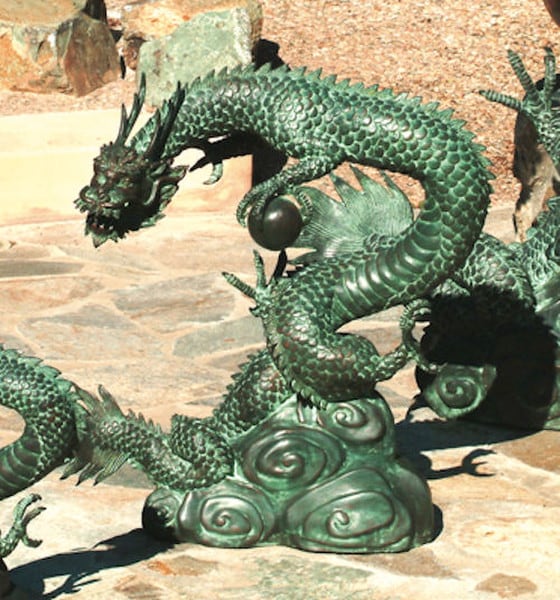 Asian Dragon with Oriental Power Orb Bronze Garden Statue