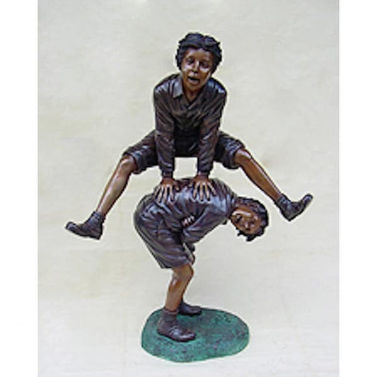 Leapfrog Boys Bronze Garden sculpture captures two mid-leap statue