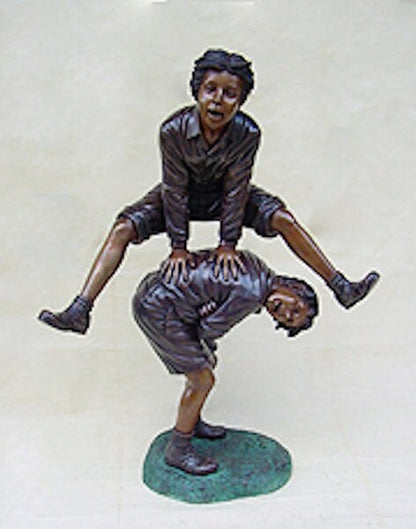 Leapfrog Boys Bronze Garden sculpture captures two mid-leap children