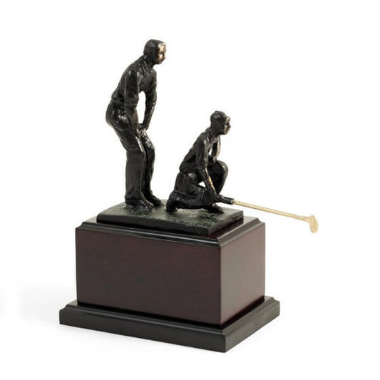 Double Golfers Statue on Wood Base Pair Team Club Awards Sculpture
