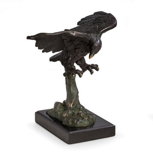 Soaring Eagle Sculpture with Bronzed Finish on Marble Artwork