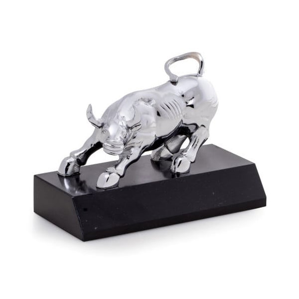 Bull Stock Market Statue Marble Base Sculpture Investors Gift Artwork