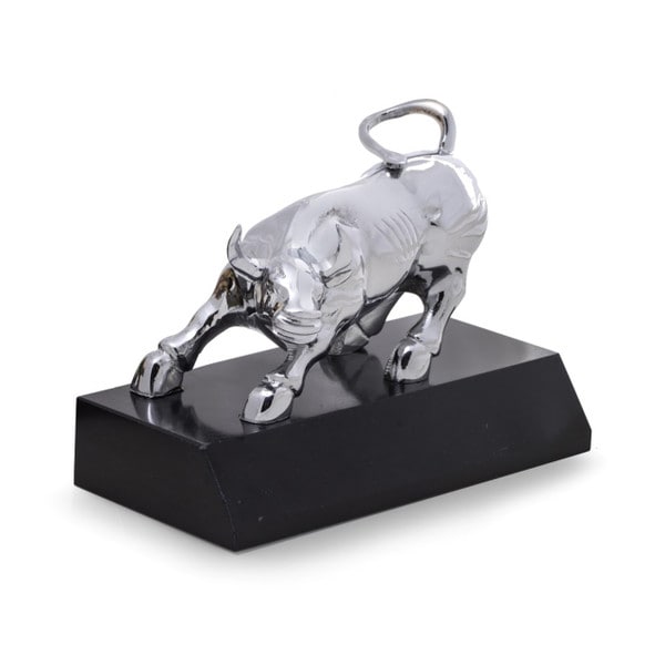 Bull Stock Market Statue Marble Base Sculpture Investors Gift Silver