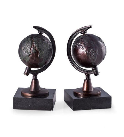 World Globe Bookends Sculptural Artwork Traveler Gift Functional Art