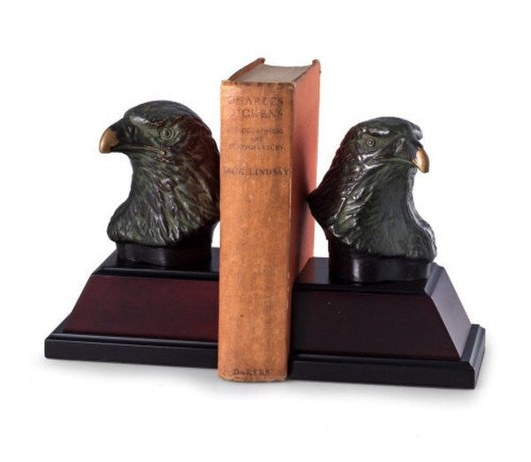 Eagle Heads Brass Bookends Sculptural Holders Portrait American