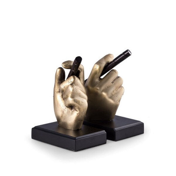 Cigar Hands Bookends On Wood Base Sculptures Brass Statue Smoking