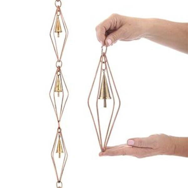 Diamond Rain Chains with Bells Copper Downspout Contemporary Art