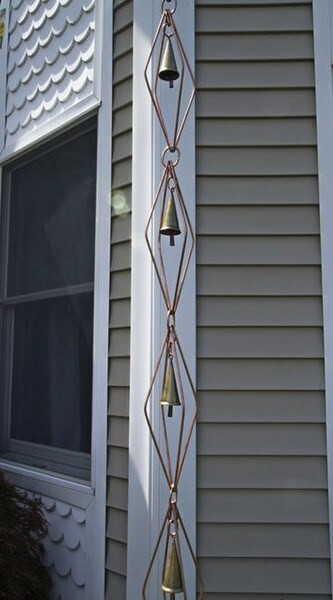 Retro Contemporary Diamond Rain Chains with Bells Copper Downspout