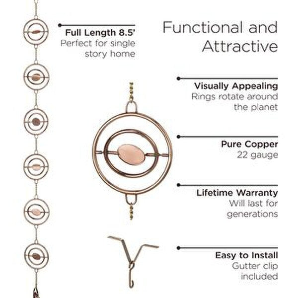 Retro Design Stellar Copper Rain Chains Downspout Spinning Functional