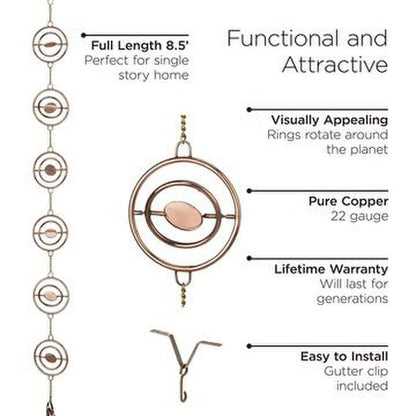 Retro Design Stellar Copper Rain Chains Downspout Spinning Functional