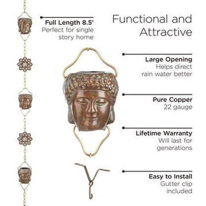 Peaceful Buddha Rain Chain Copper Downspout Ohm ornaments Decorative