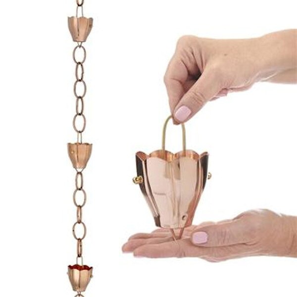 Crocus Rain Chain Sculptural Downspout Flower Copper Easy Install