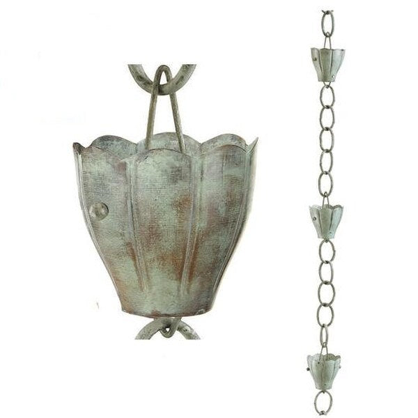 Crocus Rain Chain Sculptural Downspout Green Aged Architectural Copper