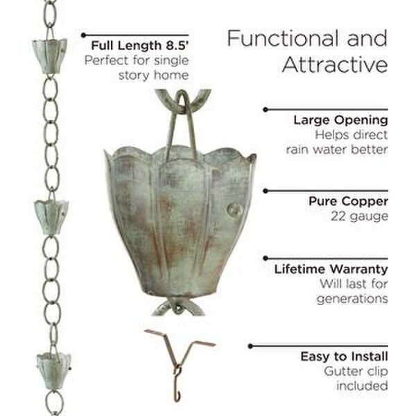 Green Crocus Rain Chain Sculptural Downspout Aged Architectures