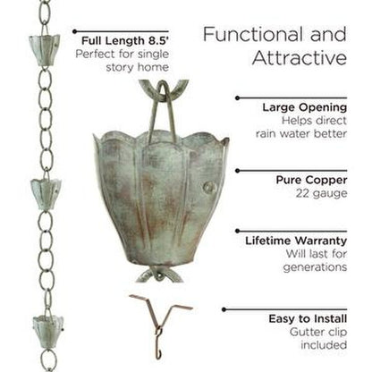Green Crocus Rain Chain Sculptural Downspout Aged Architectures