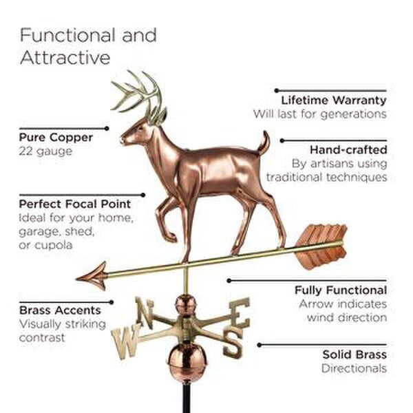 Hunter White Tail Buck Weathervane Sculptural Deer Directional Prize