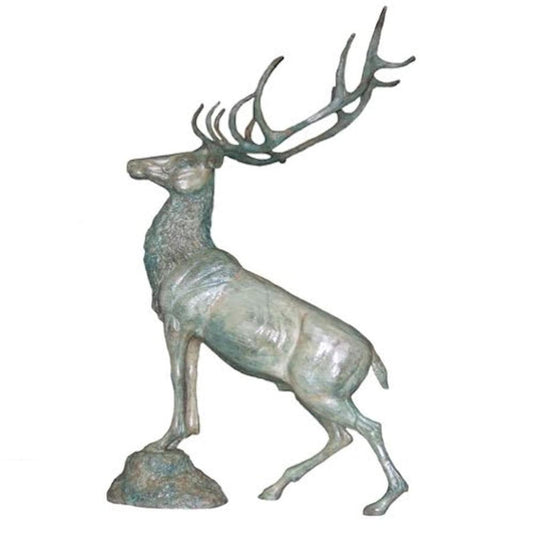 Majestic Bronze Deer on Ridge Sculpture