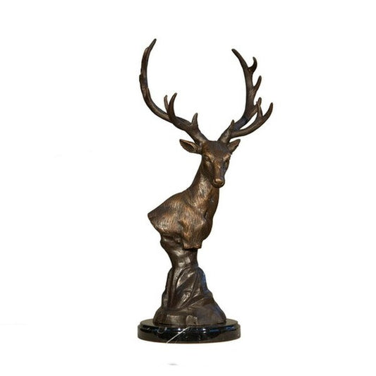 Deer Stag Bust on Black Marble Base a striking portrait statue sculpture