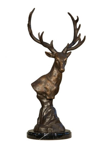 Sculpture Deer Stag Bust on Black Marble Base a striking portrait Statue