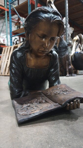 Bronze Girl Reading Book Garden Statue