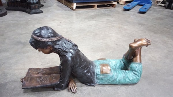 Bronze Girl Reading Book Garden Statue