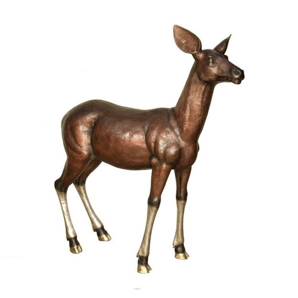 Female Doe Bronze Sculpture with Special Patina on her Legs Life-Sized