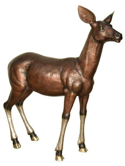 Graceful Doe Bronze Sculpture with Special Patina on her Legs Life-Sized