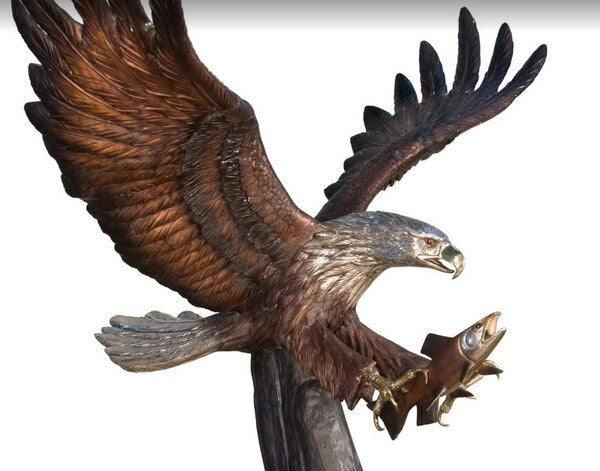 Life Size Bronze Eagle Catching a Fish