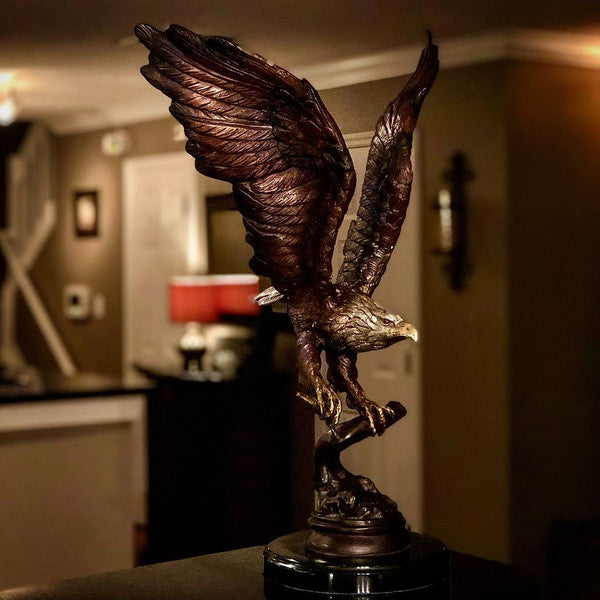 Eagle Bronze Statue with Marble Base Realistic Sculpture American