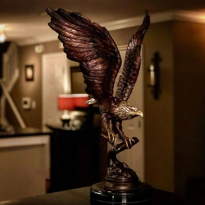 Eagle Bronze Statue with Marble Base Realistic Sculpture American