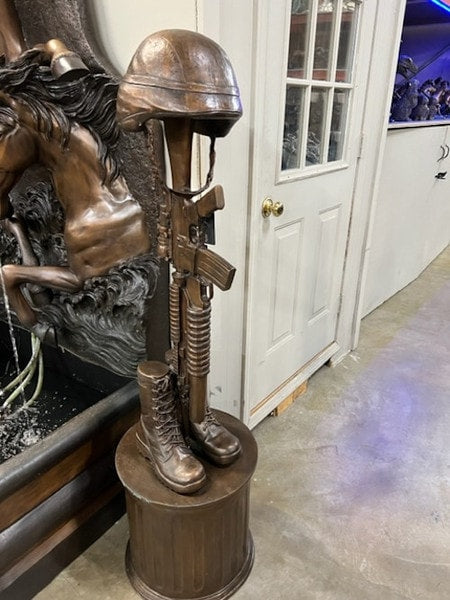 Battle Cross Boots War Memorial Sculpture Bronze Column Pedestal