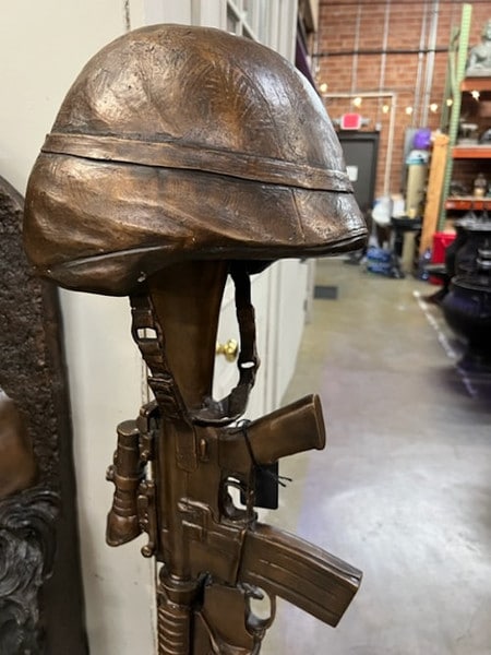 Battle Cross Boots War Memorial Sculpture Bronze Gun Helmet Statue