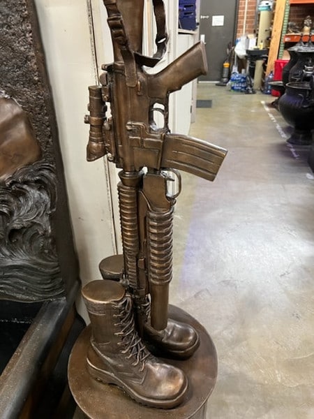 Battle Cross Boots War Memorial Sculpture Bronze Tribute Rifle Gun