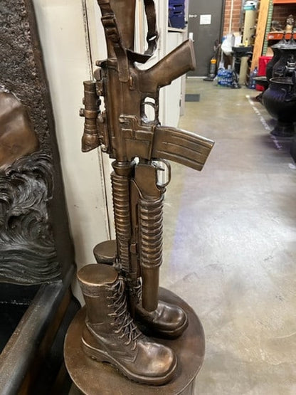 Battle Cross Boots War Memorial Sculpture Bronze Tribute Rifle Gun