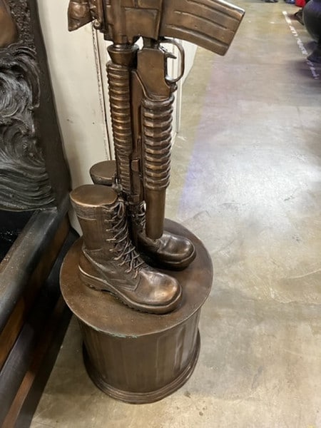 Battle Cross Boots War Memorial Sculpture Bronze Veterans Tribute statue