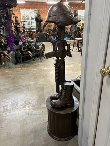 Side View Battle Cross Boots War Memorial Sculpture Bronze Military Tribute