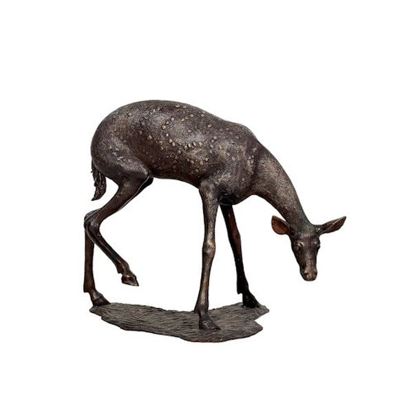 Bronze Deer Baby Fawn Grazing Sculpture realistic life size wildlife statue