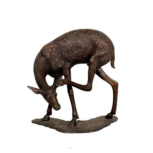 Grandeur of the Wildlife Bronze Deer Fawn Scratching Head Sculpture